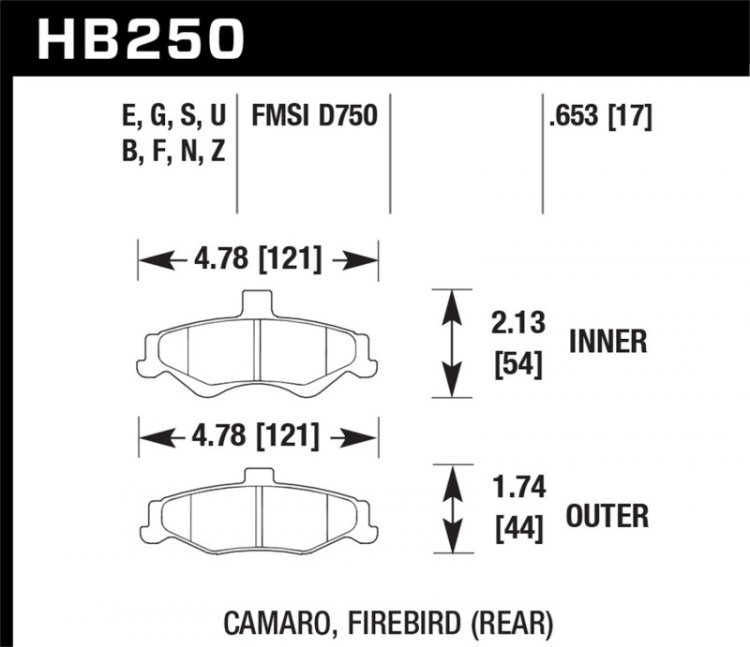(image for) Hawk 98-02 Chevrolet Camaro 5.7L/3.8L / 98-02 Pontiac Firebird 5.7L/3.8L HPS Street Rear Brake Pads