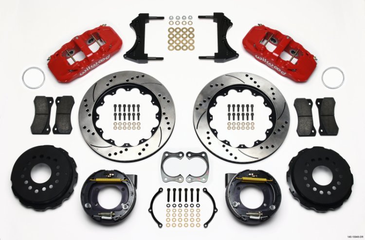 (image for) Wilwood AERO4 Rear P-Brake Kit 14.00in Drill Red Big Ford New Style 2.50in Offset