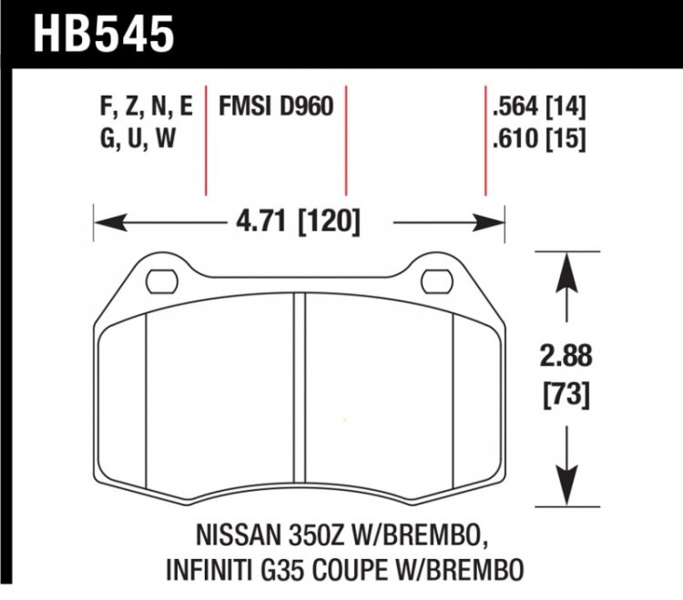 (image for) Hawk 03-04 Infiniti G35 / 04-09 Nissan 350z w/ Brembo Brakes DTC-70 Race Front Brake Pads