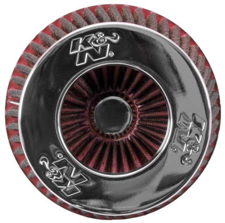 (image for) K&N Universal Air Filter Chrome Round Tapered Red - 4in Flange ID x 1.125in Flange Length x 5.5in H