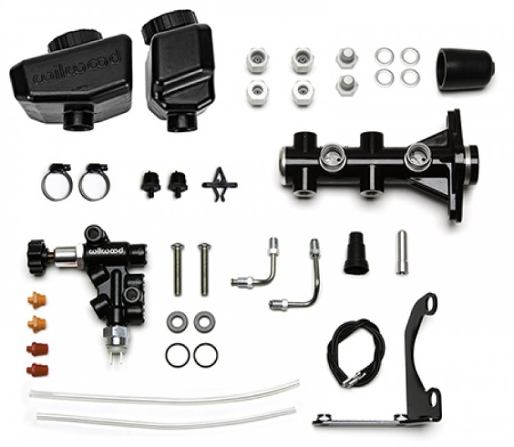 (image for) Wilwood Remote Tandem M/C Kit w/Brkt and Valve - 1.12in Bore Black