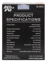 (image for) K&N Universal Air Filter (4in. Flange / 6in. Base OD / 4-5/8in. Top OD / 6in. Height)
