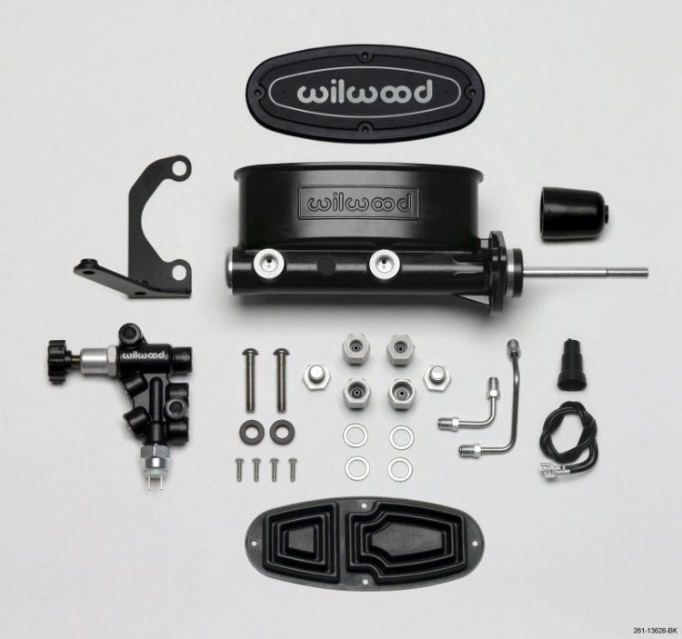 (image for) Wilwood HV Tandem M/C Kit w L/H Bracket & Prop Valve - 15/16in Bore Black-W/Pushrod