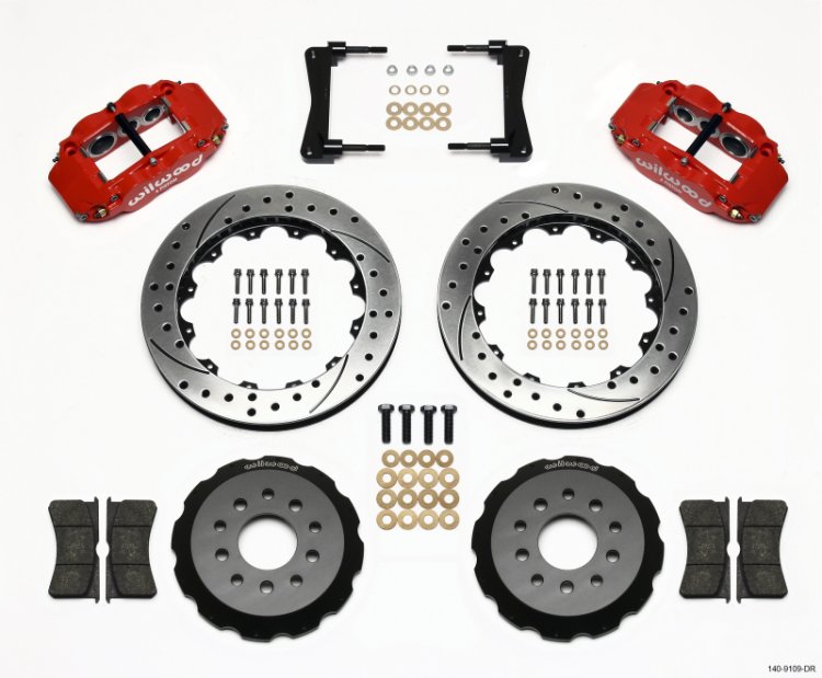 (image for) Wilwood Narrow Superlite 6R Front Hat Kit 13.06in Drill Red 2005-2014 Mustang