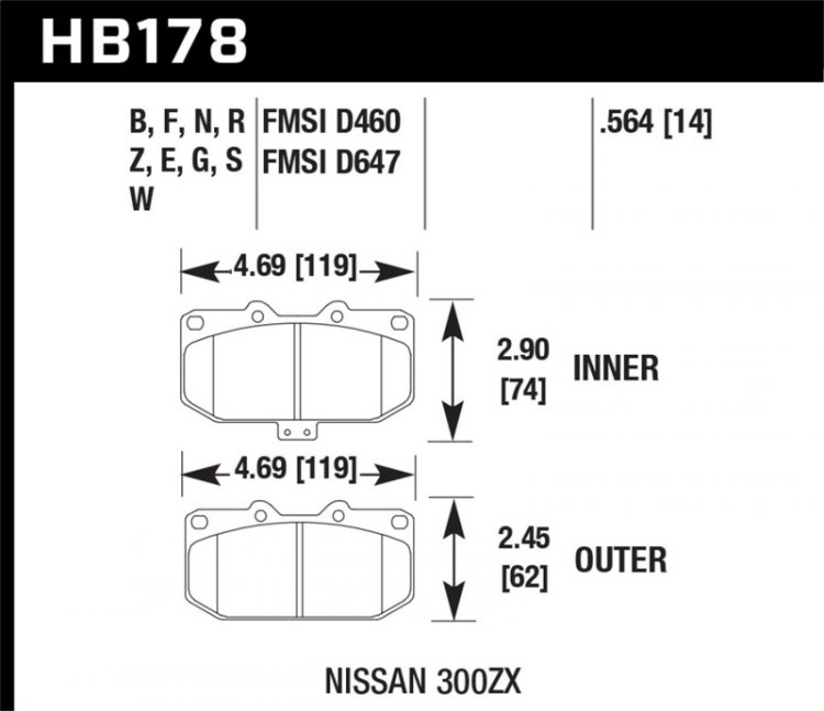 (image for) Hawk 06-07 WRX / 89-96 Nissan 300ZX / 89-93 Skyline GT-R HP+ Street Front Brake Pads