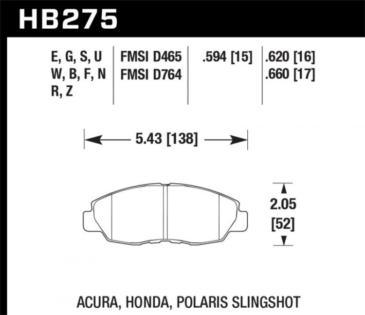 (image for) Hawk Honda 98-02 Accord / 06-11 Civic / Polaris Slingshot HT-10 Race Front Brake Pads (Two Pads/Box)