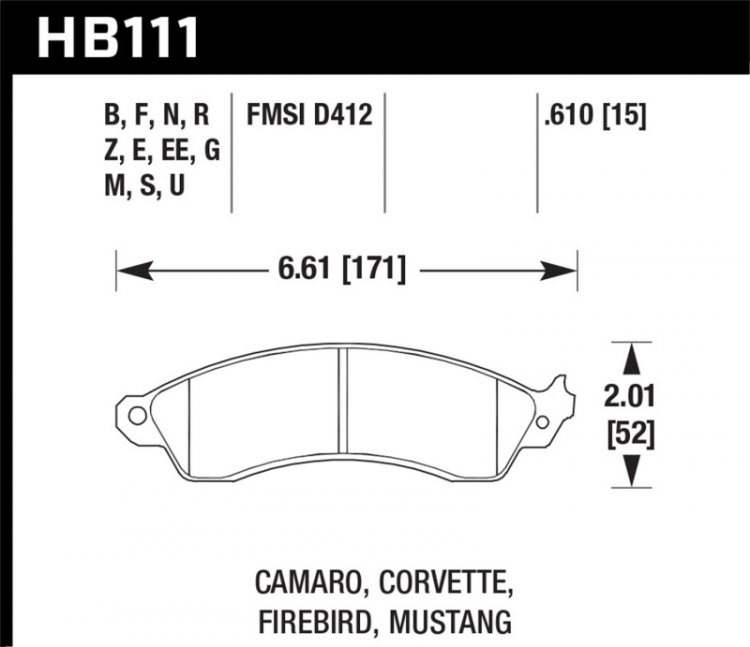 (image for) Hawk 94-04 Mustang Cobra / 88-95 Corvette 5.7L / 88-92 Camaro w/ Hvy Duty Brakes Front HP+ Street Br