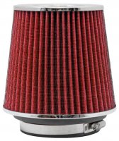 (image for) K&N Universal Air Filter Chrome Round Tapered Red - 4in Flange ID x 1.125in Flange Length x 5.5in H