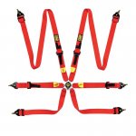 (image for) OMP Safety Harness First 2In Red (Fia 8853-2016) Pull Up - Steel Adj