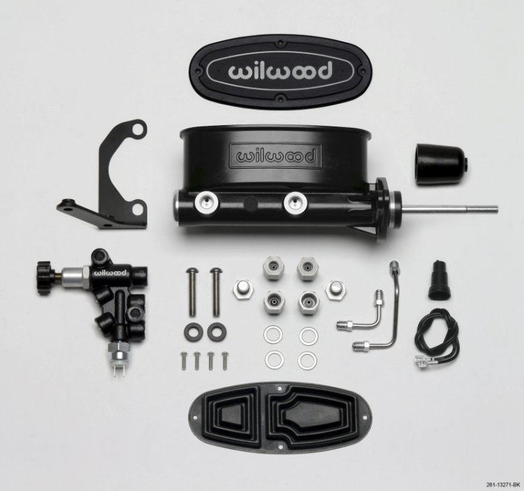 (image for) Wilwood HV Tandem M/C Kit w L/H Bracket & Prop Valve - 7/8in Bore Black-W/Pushrod
