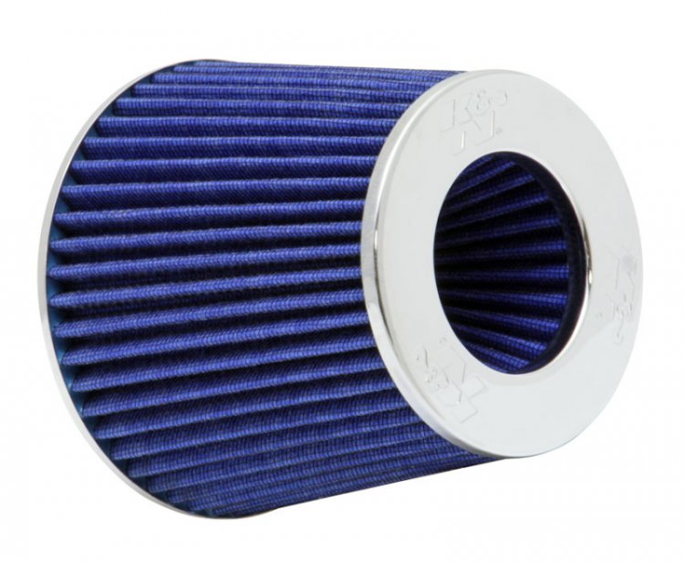 (image for) K&N Universal Air Filter Chrome Round Tapered Blue - 4in Flange ID x 1.125in Flange Length x 5.5in H