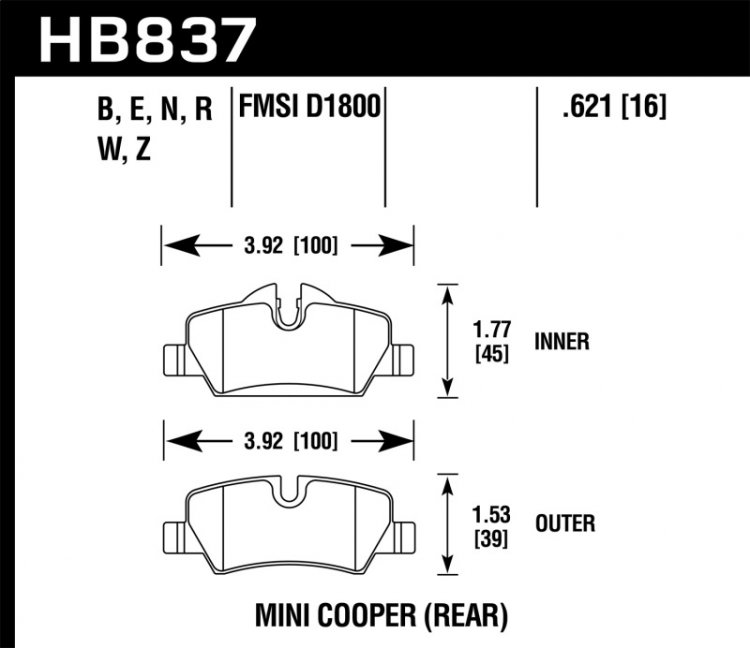 (image for) Hawk 14-17 Mini Cooper HPS 5.0 Rear Brake Pads